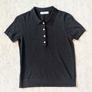 Zara Black Knit Top with Pearl Buttons